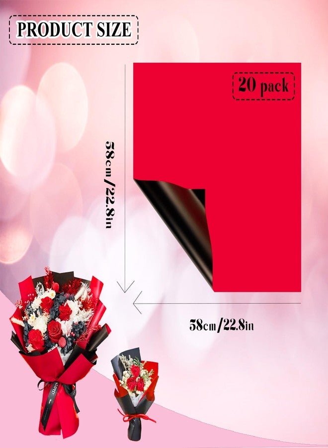 Jocomoni 20 Sheets Double Sided Flower Wrapping Paper, Waterproof Floral Bouquet Wrapping Paper Fresh Flower Packing Material Florist Bouquet Supplies DIY Craft Gift Packing, 22.8*22.8 Inches(Red and Black) - Image 2